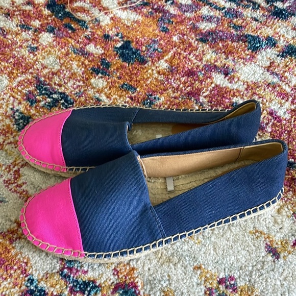 J. Crew Pink Navy Blue Canvas Colorblock cap-toe slip-on espadrilles - Picture 3 of 8